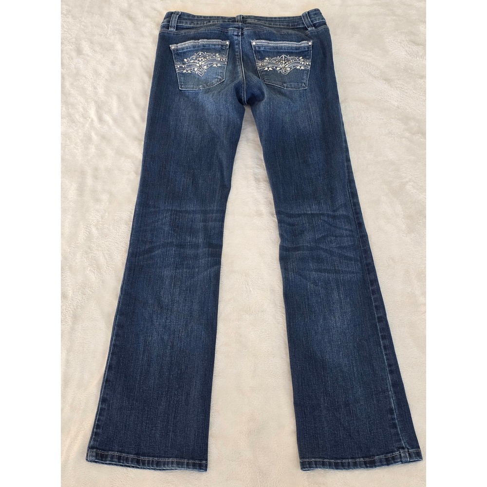 White House Black Market Bootleg Jeans Embellished Pockets Dark Wash Size OS